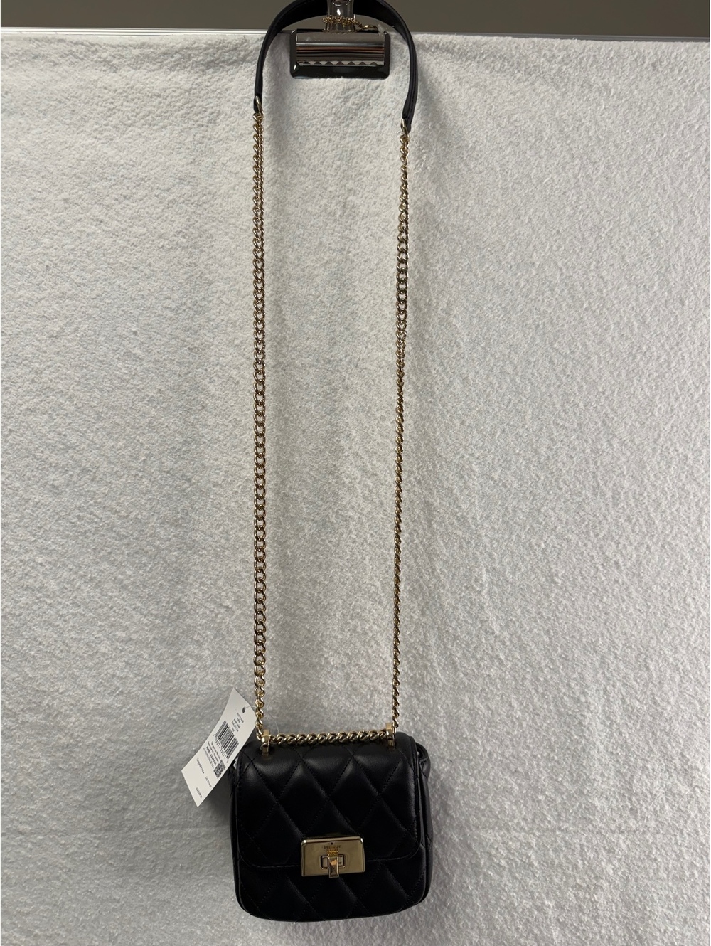 Kate Spade Micro Flip Black Smooth Quilted Leather Crossbody Bag with Gold Tone
